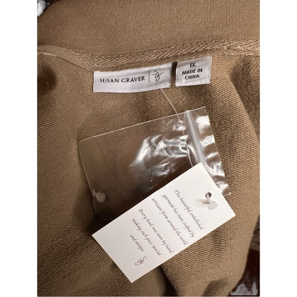 NEW Susan Graver zip up - brown, rhinestones, pockets, feathers, NWT - Picture 7 of 11